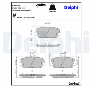 Sada brzdových destiček, kotoučová brzda DELPHI LP3591