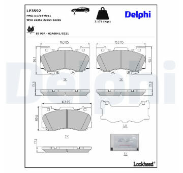 Sada brzdových destiček, kotoučová brzda DELPHI LP3592