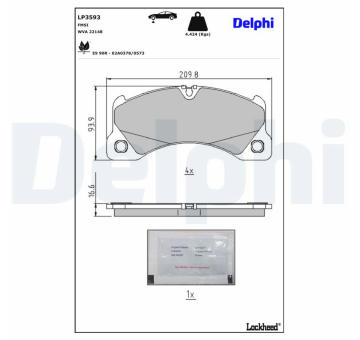 Sada brzdových destiček, kotoučová brzda DELPHI LP3593