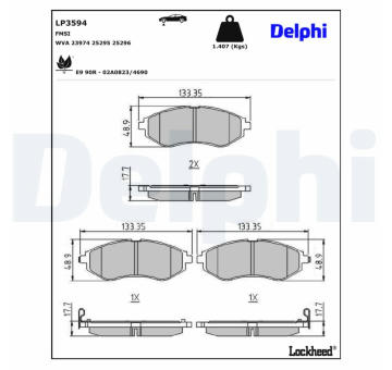 Sada brzdových destiček, kotoučová brzda DELPHI LP3594