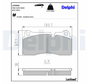 Sada brzdových destiček, kotoučová brzda DELPHI LP3595