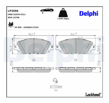 Sada brzdových destiček, kotoučová brzda DELPHI LP3596