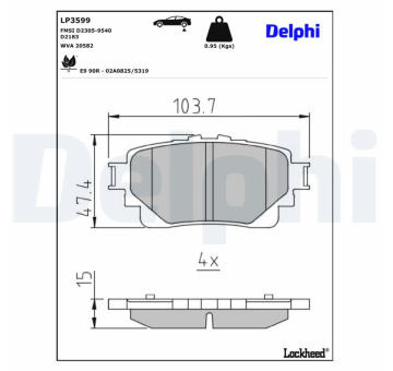 Sada brzdových destiček, kotoučová brzda DELPHI LP3599