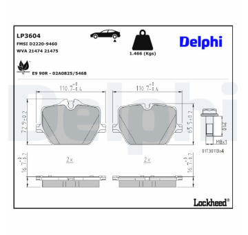 Sada brzdových destiček, kotoučová brzda DELPHI LP3604