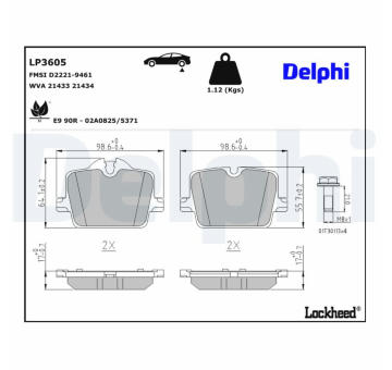 Sada brzdových destiček, parkovací brzda DELPHI LP3605