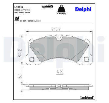 Sada brzdových destiček, kotoučová brzda DELPHI LP3612