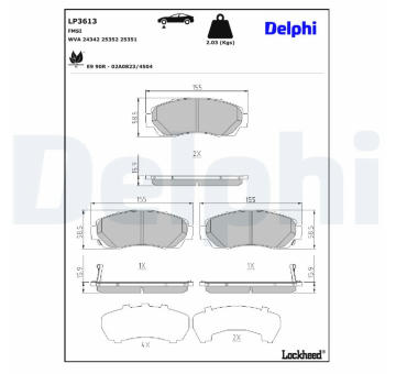 Sada brzdových destiček, kotoučová brzda DELPHI LP3613