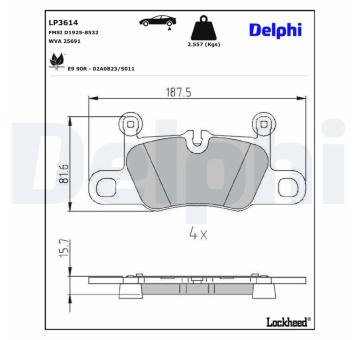 Sada brzdových destiček, kotoučová brzda DELPHI LP3614