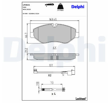 Sada brzdových destiček, kotoučová brzda DELPHI LP3621