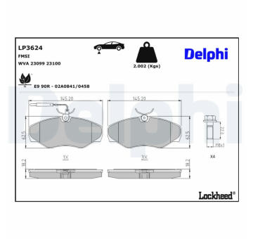 Sada brzdových destiček, kotoučová brzda DELPHI LP3624