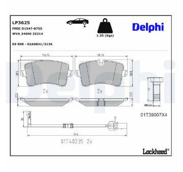 Sada brzdových destiček, kotoučová brzda DELPHI LP3625