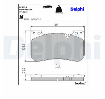 Sada brzdových destiček, kotoučová brzda DELPHI LP3626