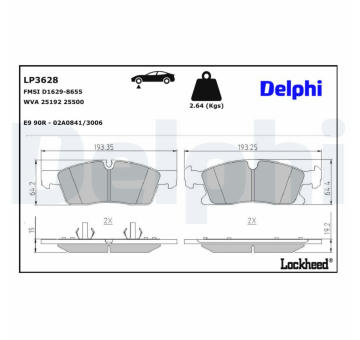 Sada brzdových destiček, kotoučová brzda DELPHI LP3628
