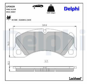Sada brzdových destiček, kotoučová brzda DELPHI LP3629
