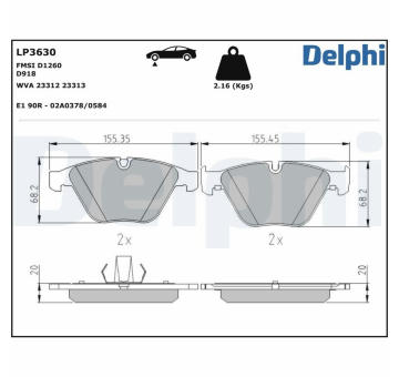 Sada brzdových destiček, kotoučová brzda DELPHI LP3630