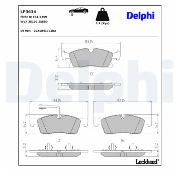 Sada brzdových destiček, kotoučová brzda DELPHI LP3634