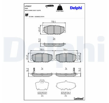 Sada brzdových destiček, kotoučová brzda DELPHI LP3637