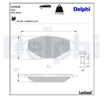 Sada brzdových destiček, kotoučová brzda DELPHI LP3638