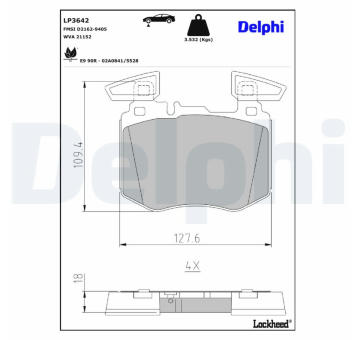 Sada brzdových destiček, kotoučová brzda DELPHI LP3642