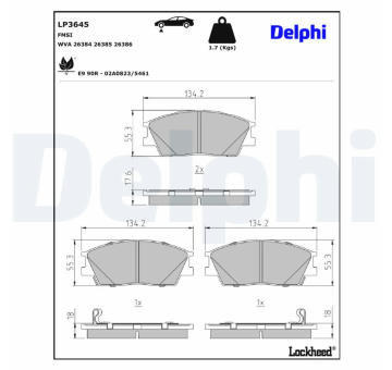 Sada brzdových destiček, kotoučová brzda DELPHI LP3645