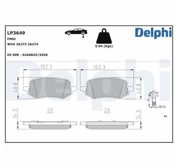 Sada brzdových destiček, parkovací brzda DELPHI LP3649