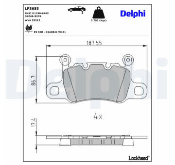 Sada brzdových destiček, kotoučová brzda DELPHI LP3655