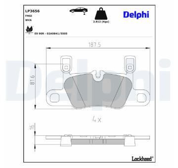 Sada brzdových destiček, kotoučová brzda DELPHI LP3656