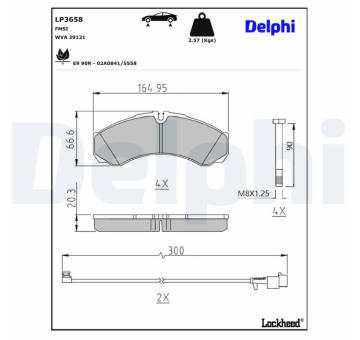Sada brzdových destiček, kotoučová brzda DELPHI LP3658