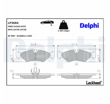 Sada brzdových destiček, kotoučová brzda DELPHI LP3664