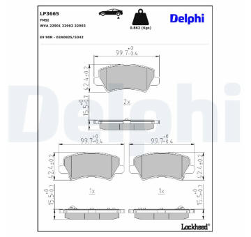 Sada brzdových destiček, kotoučová brzda DELPHI LP3665
