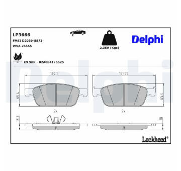 Sada brzdových destiček, kotoučová brzda DELPHI LP3666