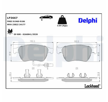 Sada brzdových destiček, kotoučová brzda DELPHI LP3667
