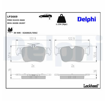 Sada brzdových destiček, parkovací brzda DELPHI LP3669