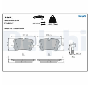 Sada brzdových destiček, kotoučová brzda DELPHI LP3671