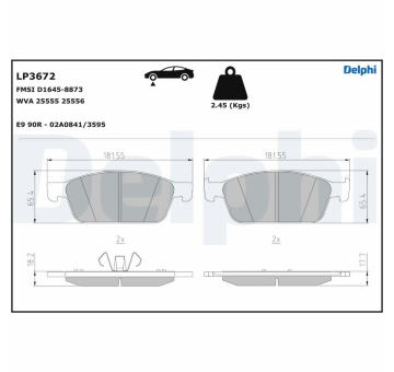 Sada brzdových destiček, kotoučová brzda DELPHI LP3672