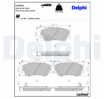 Sada brzdových destiček, kotoučová brzda DELPHI LP3673