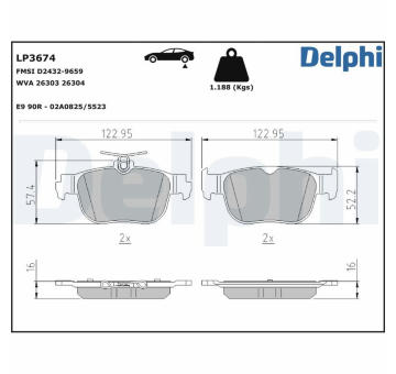 Sada brzdových destiček, parkovací brzda DELPHI LP3674