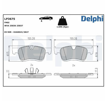 Sada brzdových destiček, kotoučová brzda DELPHI LP3675