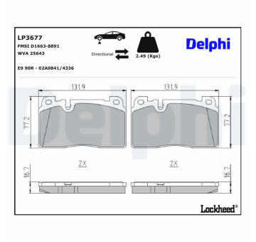 Sada brzdových destiček, kotoučová brzda DELPHI LP3677