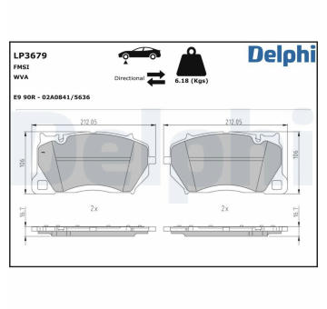 Sada brzdových destiček, kotoučová brzda DELPHI LP3679