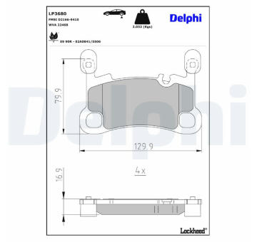 Sada brzdových destiček, kotoučová brzda DELPHI LP3680