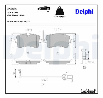 Sada brzdových platničiek kotúčovej brzdy DELPHI LP3681