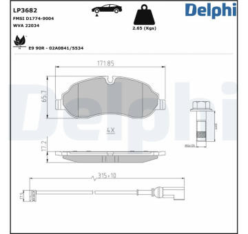 Sada brzdových destiček, kotoučová brzda DELPHI LP3682