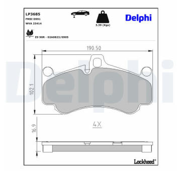 Sada brzdových destiček, kotoučová brzda DELPHI LP3685