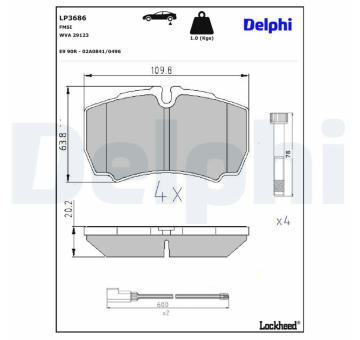 Sada brzdových destiček, kotoučová brzda DELPHI LP3686