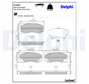 Sada brzdových destiček, parkovací brzda DELPHI LP3687