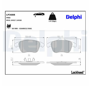 Sada brzdových destiček, kotoučová brzda DELPHI LP3688