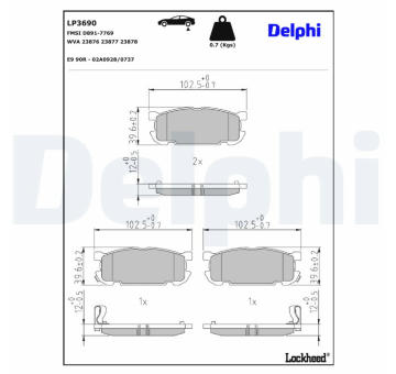 Sada brzdových destiček, kotoučová brzda DELPHI LP3690