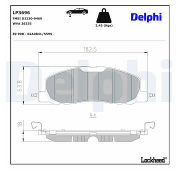 Sada brzdových destiček, kotoučová brzda DELPHI LP3696