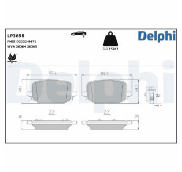 Sada brzdových platničiek kotúčovej brzdy DELPHI LP3698